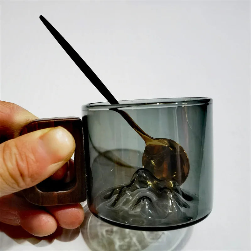 110ml small capacity espresso glass coffee mug with wooden tray spoon reusable tea art home barista accessories