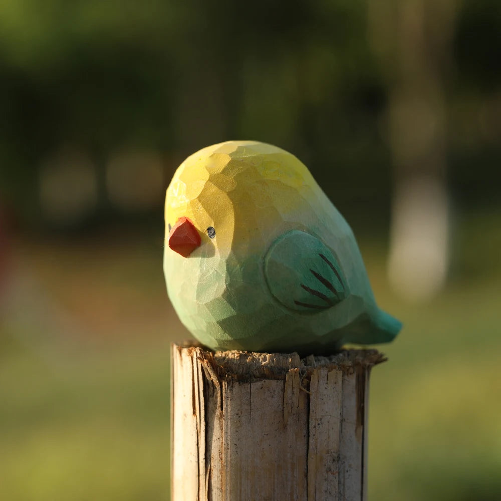 Handcrafted wood carving bird statue retro sparrow figurines small animal sculpture for living room bedroom christmas
