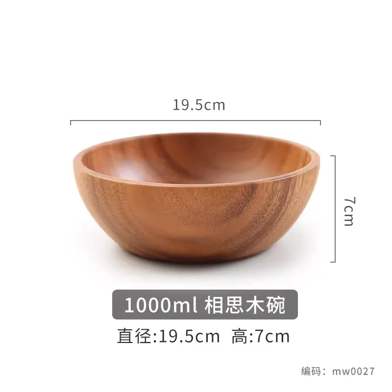 Home wooden bowl japanese acacia salad large kneading tableware - 19.5x7cm