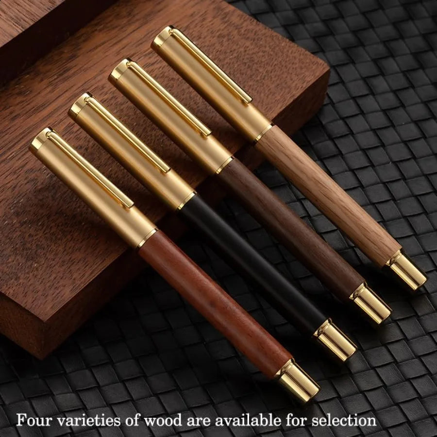 Luxury wooden and metal rollerball pen set with spare gel ink refillrosewood white oak walnut wood signature roller