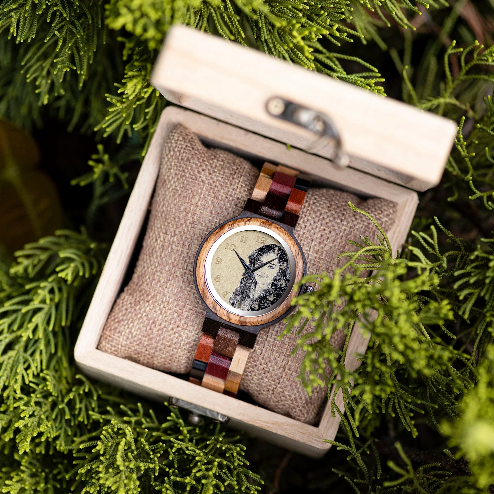 Bobo bird custom wooden watch personalized photo couple fashion casual gift for him anniversary present support