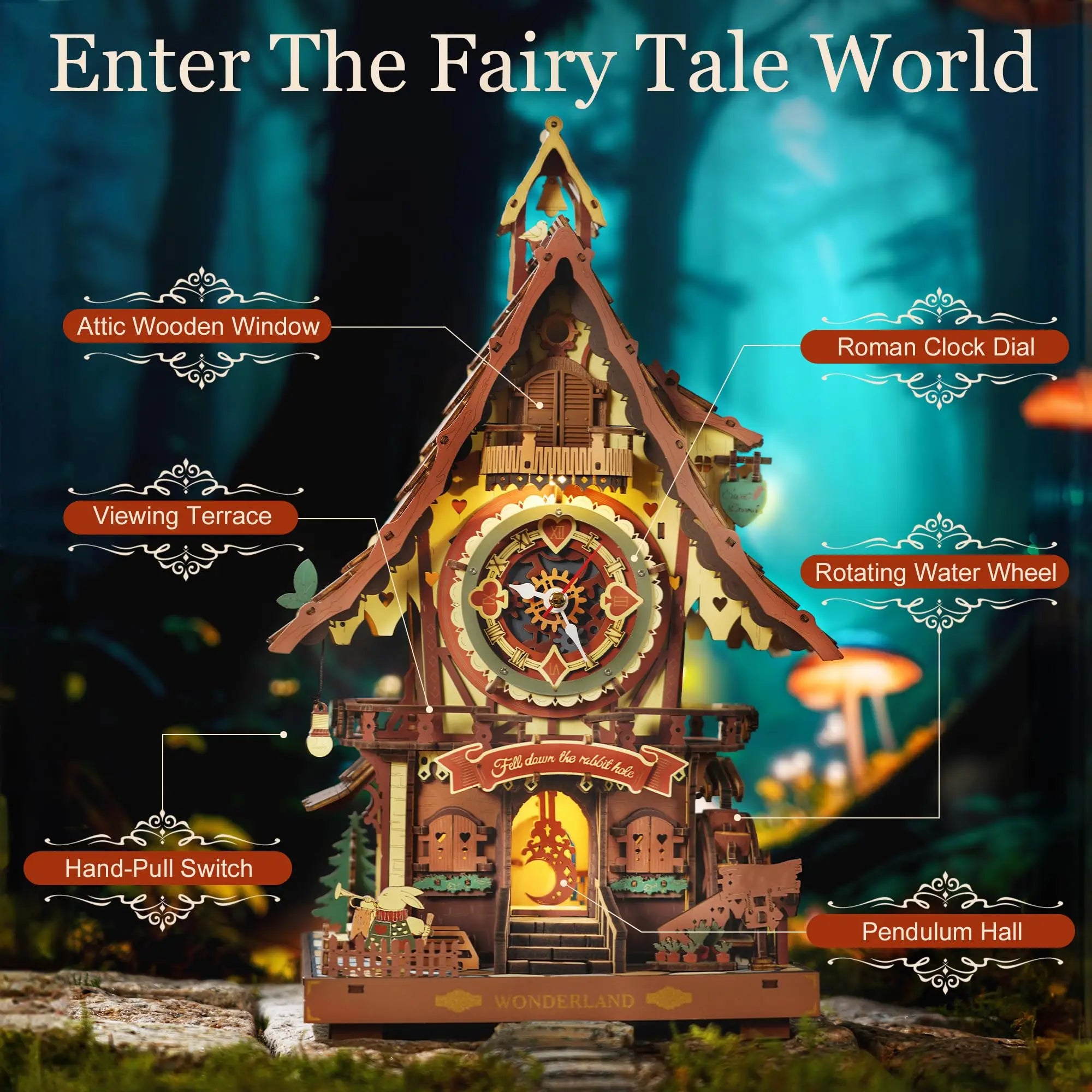 Robotime rokr cuckoo clock mechanical 3d wooden puzzle pre-colored wall building block kits home deco beautiful design