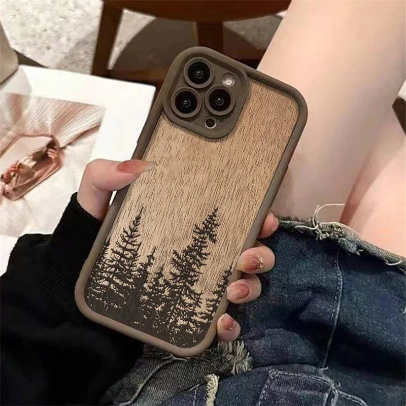Retro forest brown wood soft phone case for iphone 17 for uphone 16 15 14 plus 13 pro max 11 12 air shockproof cover
