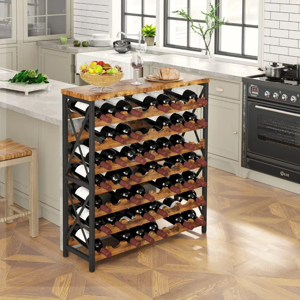 Freestanding wooden wine storage shelf 56-bottle capacity stackable for living room use - united states / b0bwcjd532