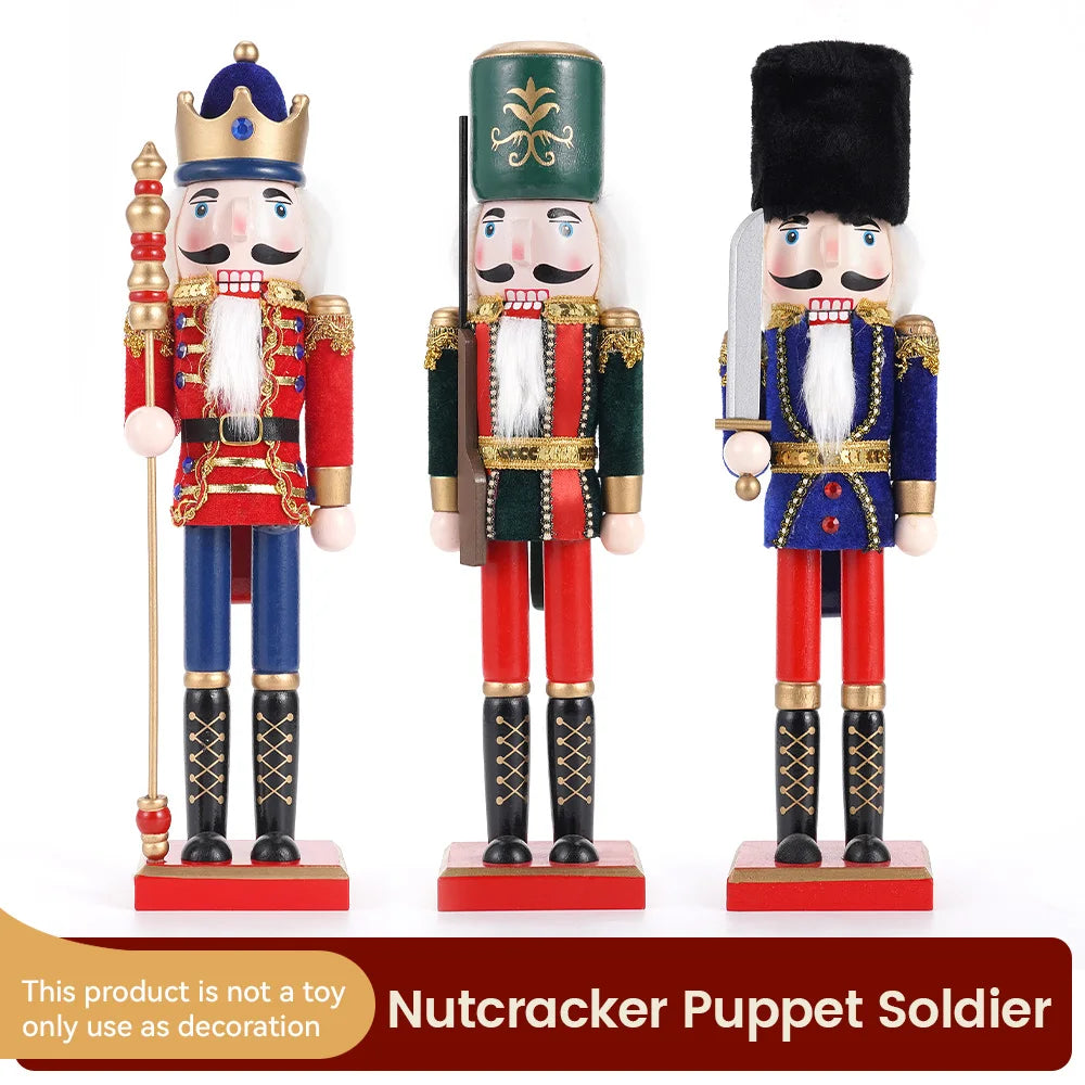 Nutcracker miniature wooden 38cm puppet ornament desktop decoration cartoon walnut soldier christmas home - decorative