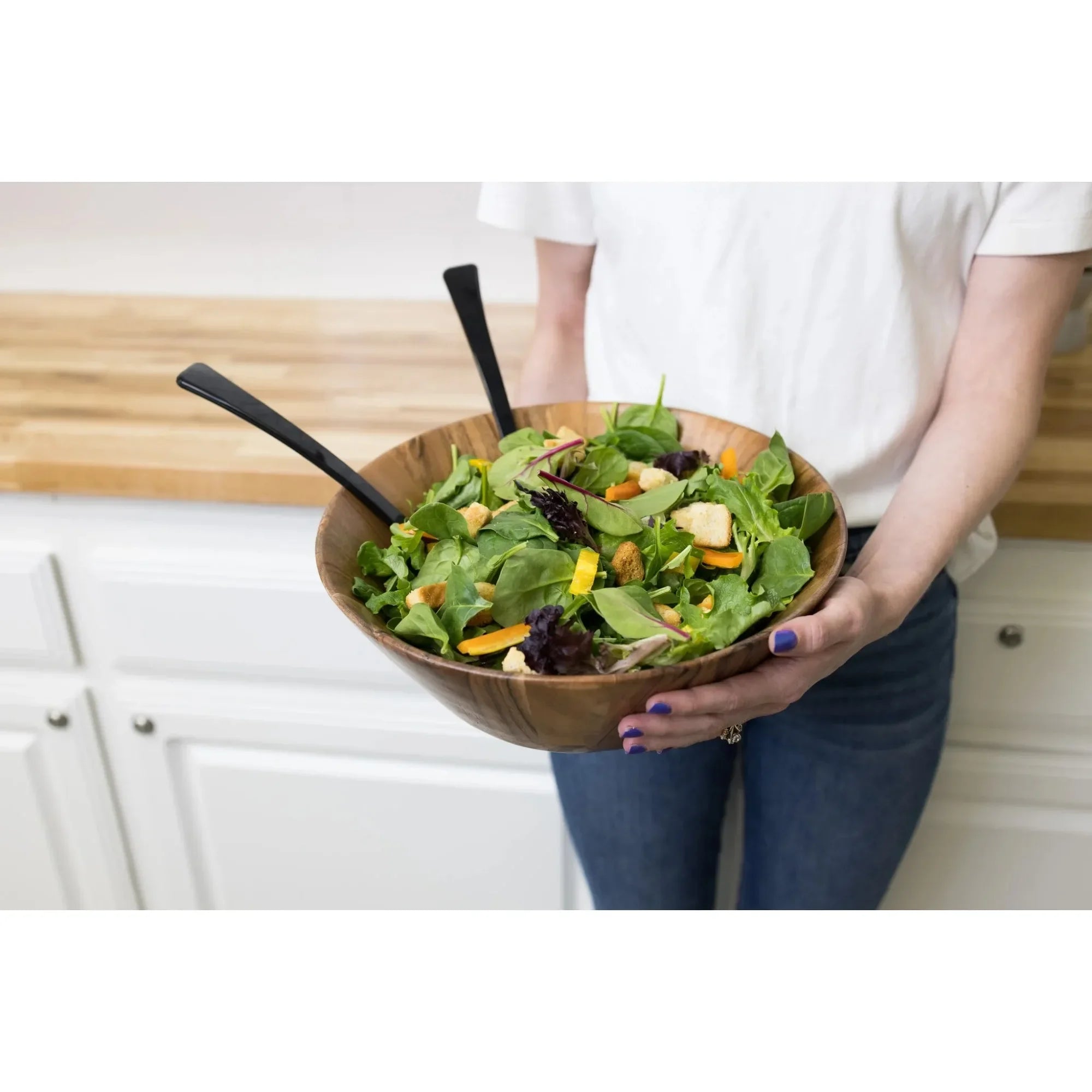 Acacia wood large angled serving bowl natural finish - united states