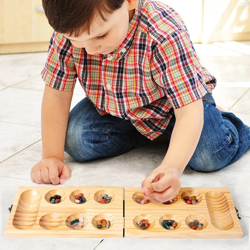 Raindrop rock wooden mancala gem chess board game - educational toy for spatial thinking african desktop - with lock