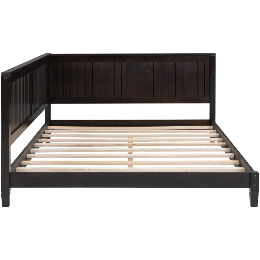 Full size daybed frame with backrest wooden sofa bed slats support and l shape platform