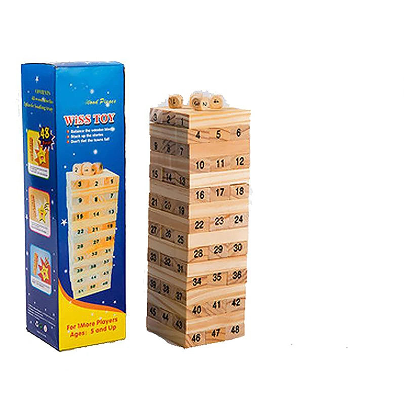 Solid wood puzzle stacked high stack tower drawing block children’s parent-child interactive board game - color