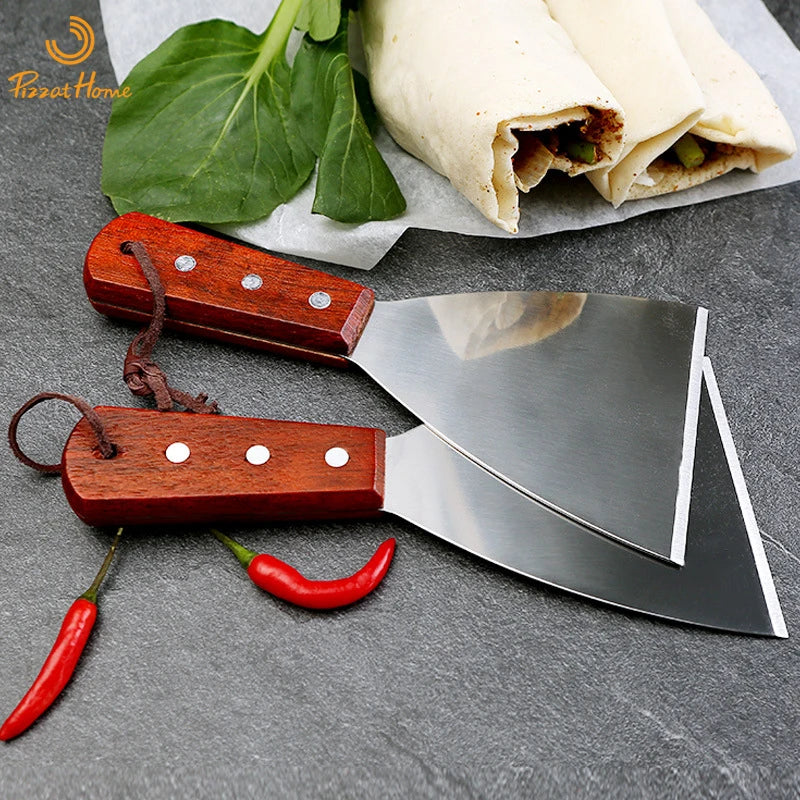 Pizzathome stainless steel food spatula grill shovel wood handle bbq tool beef steak turner square triangle
