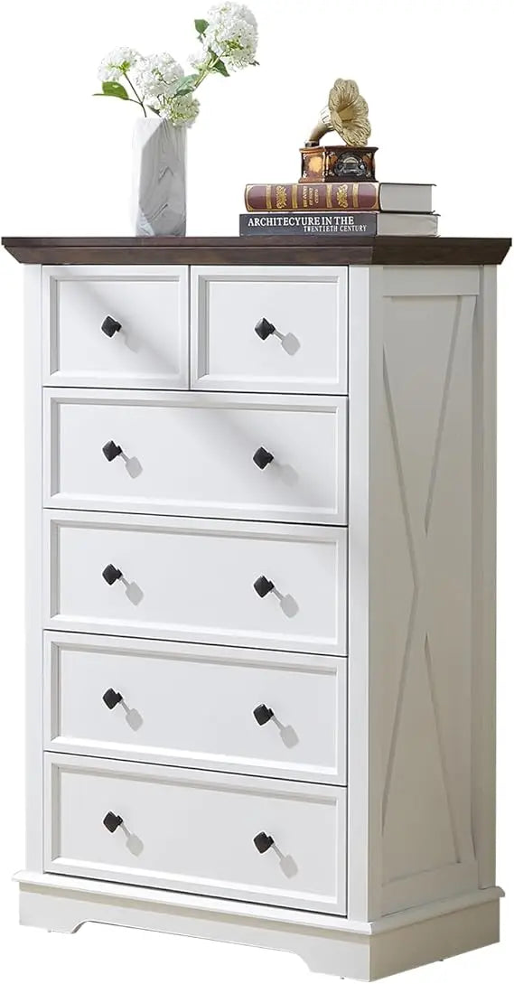 Farmhouse dresser for bedroom with 6 deep drawers modern tall chest of natural oak wood storage organizer d - united