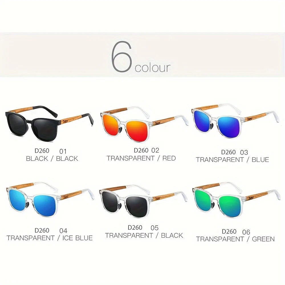 Dubery wooden polarized full rim fashion sunglasses for men and women 6 colors model 260