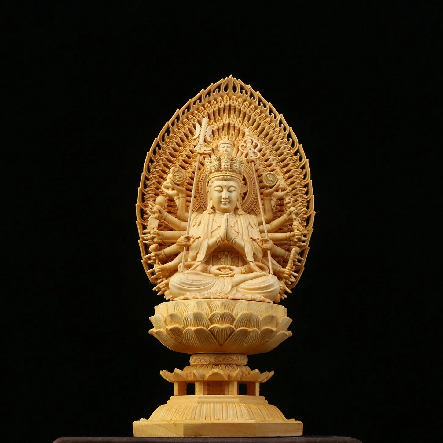 11’’ wood carved buddha statue thousand hands guanyin home decoration - religious (buddhist)