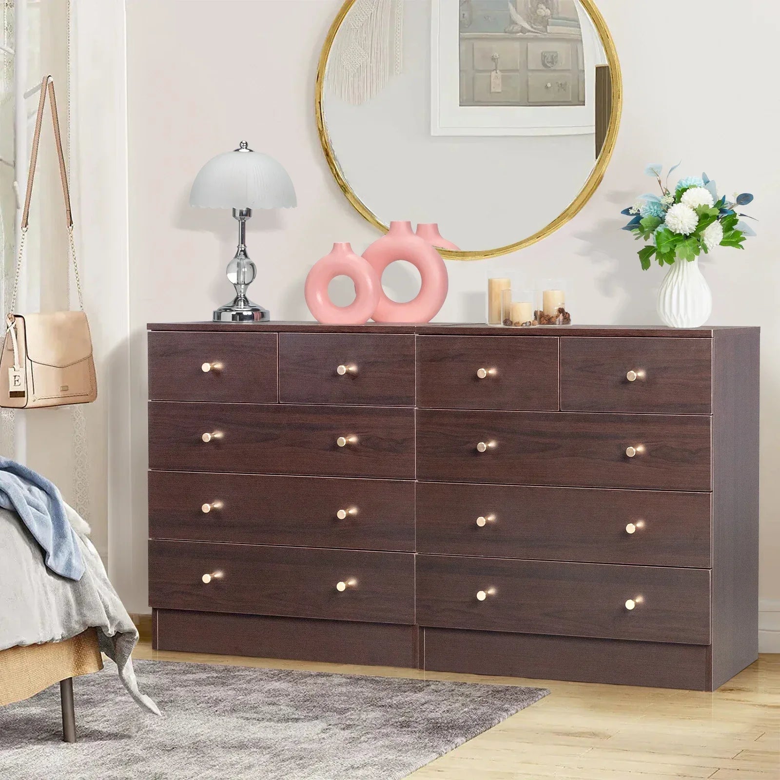 Modern simple 5-drawer dresser brown - white