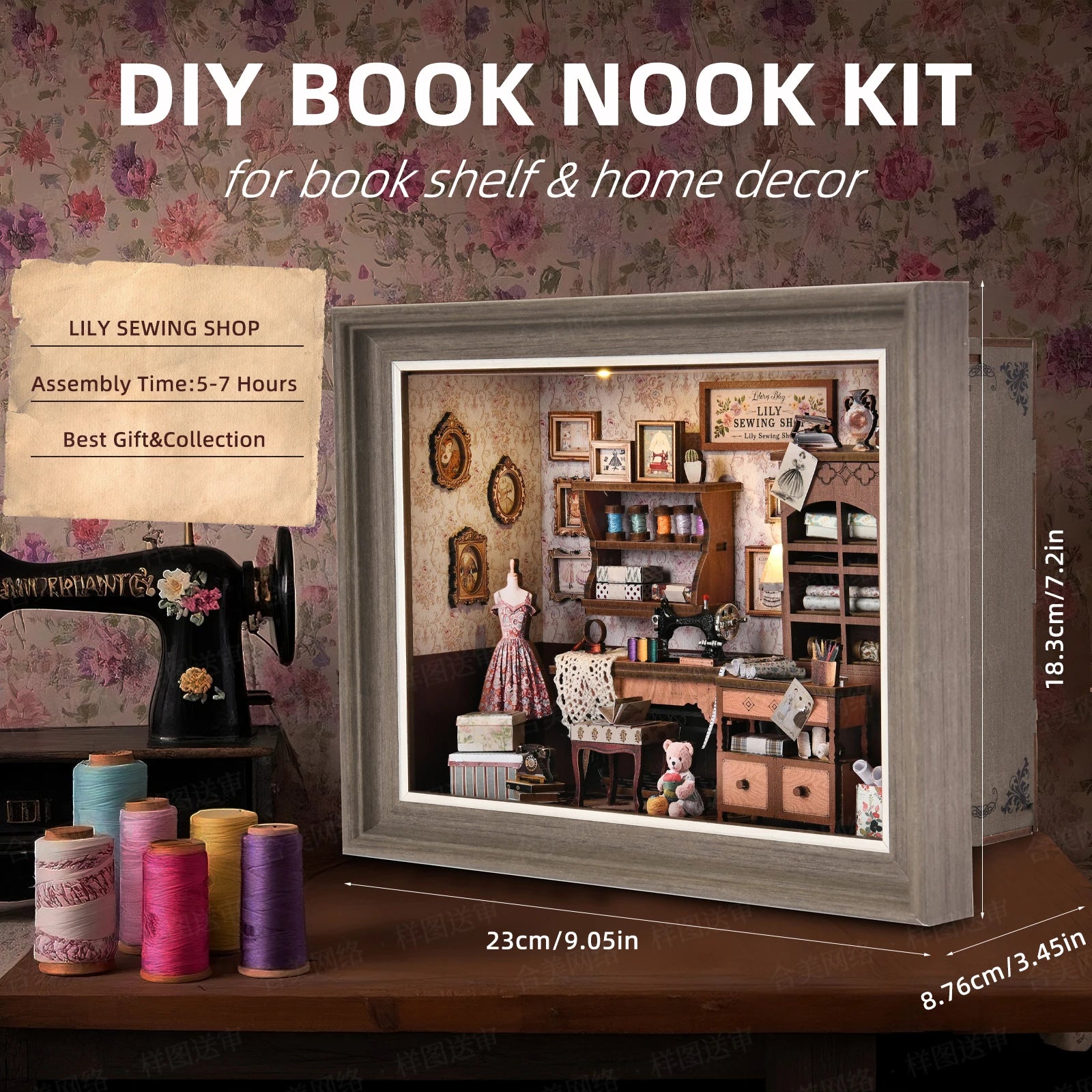 Book nook kit tailor’s shop diy 3d wooden puzzle dollhouse photo frame ornament model bookend building home decoration