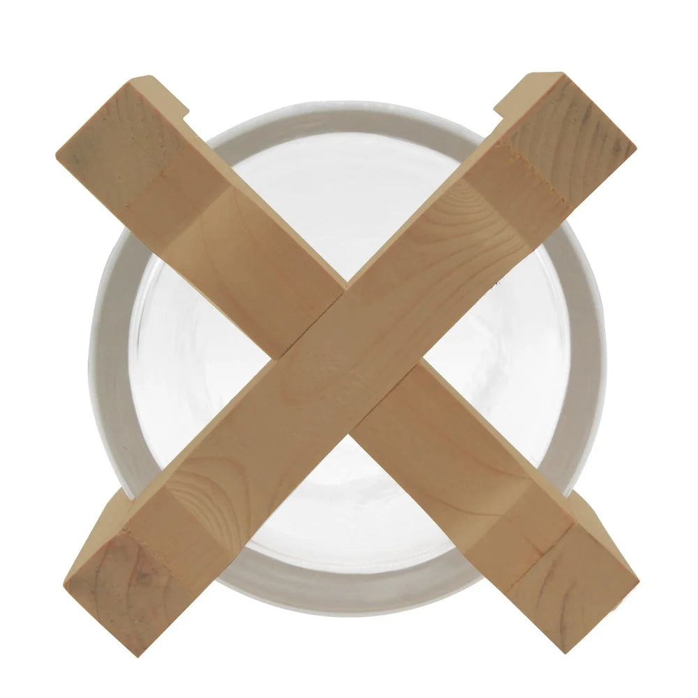 Large glass hurricane candle holder with wooden stand home office table centerpiece indoor decoration - united states