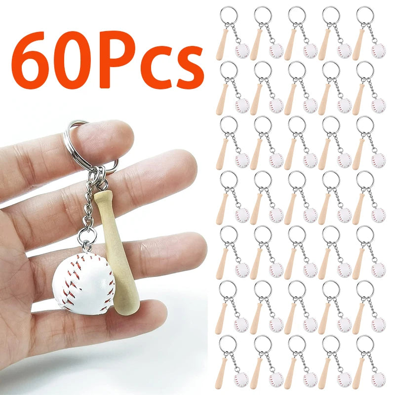 60pcs baseball wooden keychains sport car key chain souvenir gifts for women men hanbag pendants keyrings diy