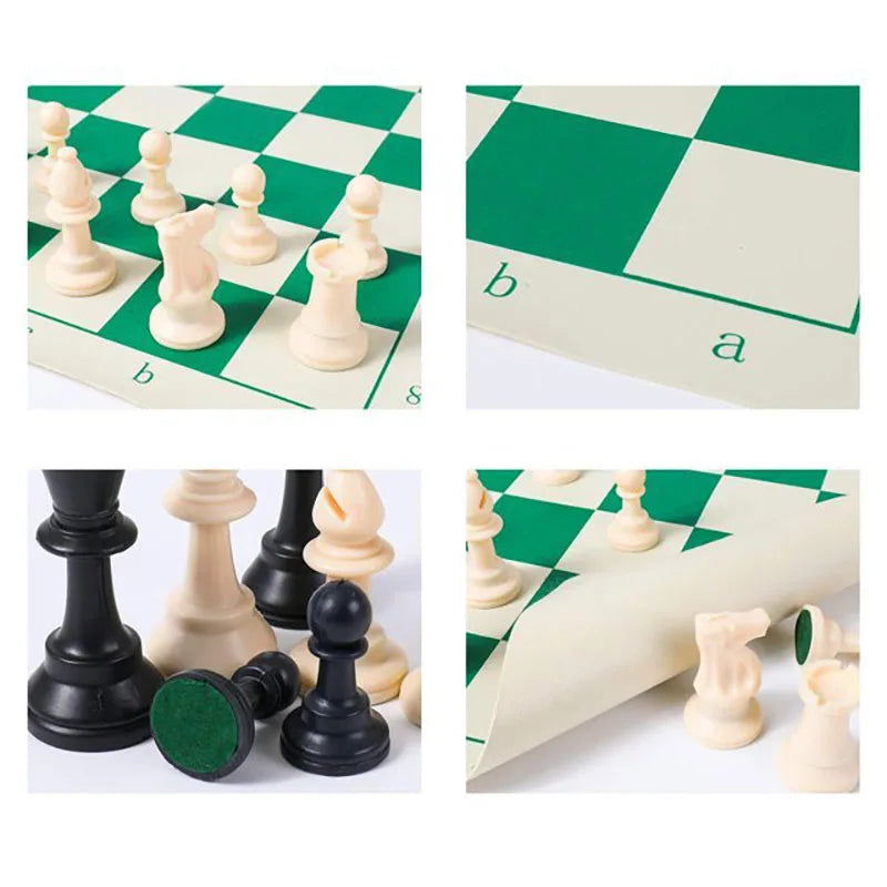 Outdoor wooden chess set tournaments portable game board artificial leather mat with bag easy carry travel camping