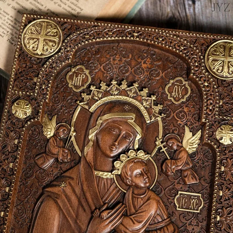 Vintage wood carved catholic religious art our lady statue of perpetual help wall home living decor - (christian)