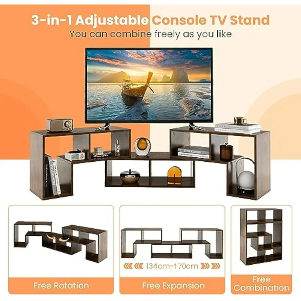 Tv stand for tvs up to 65” free combination media entertainment center 3pcs diy wooden console table modern cabinet