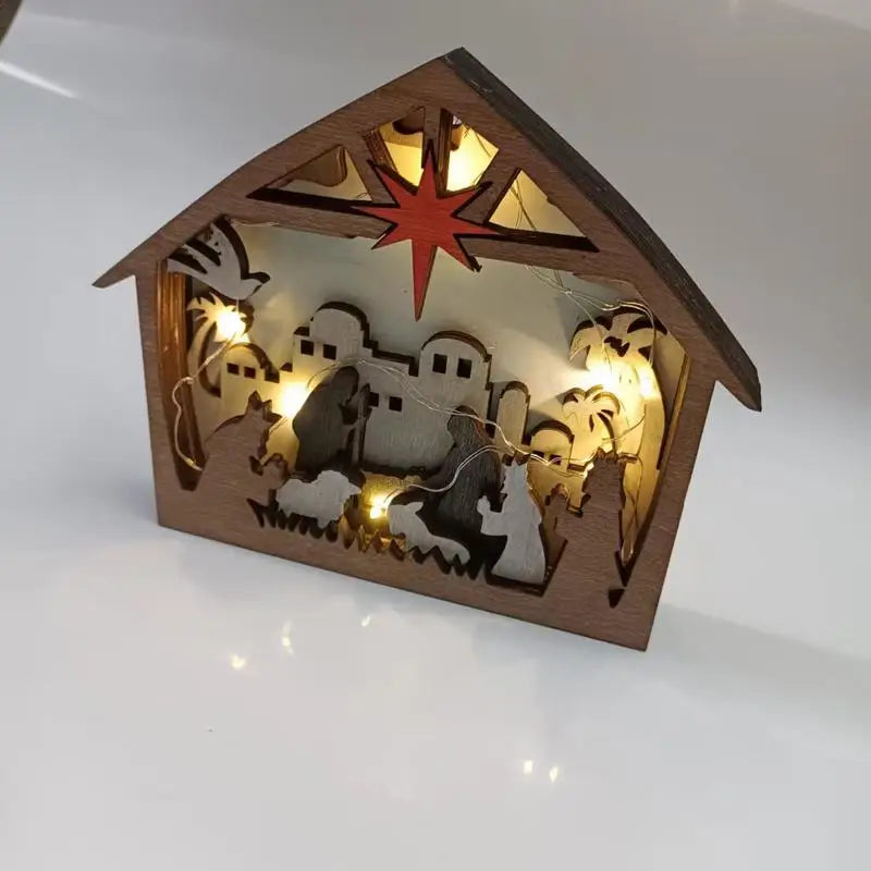 Christmas nativity wooden statue tabletop 3d seasonal decoration photography props indoor - decorative