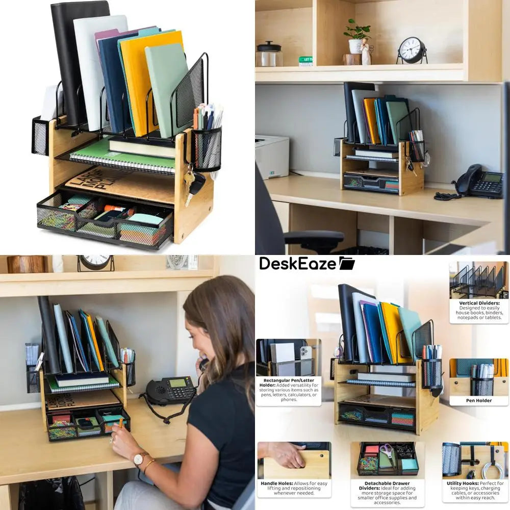 Heavy duty wooden desk organizer with drawer - shelf for storage & organization - office tray files mail and s - united