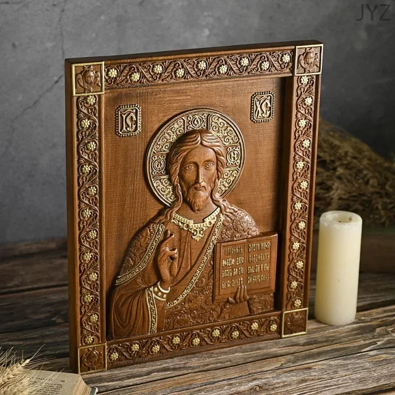 Vintage religious 35cm orthodox icon jesus statue holy saint plaque ornaments church interior home wall decor