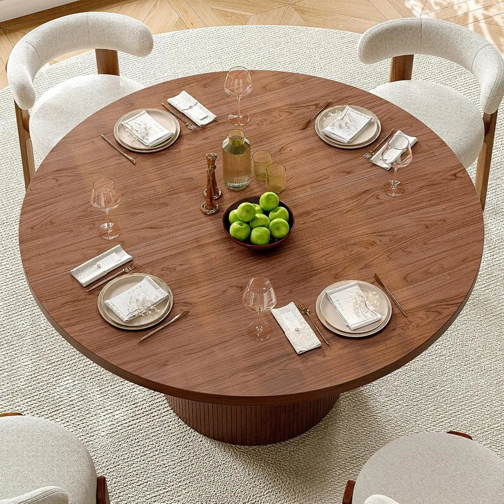 ’47’’ modern farmhouse 4-seater circular dining table with wooden base - united states / walnut