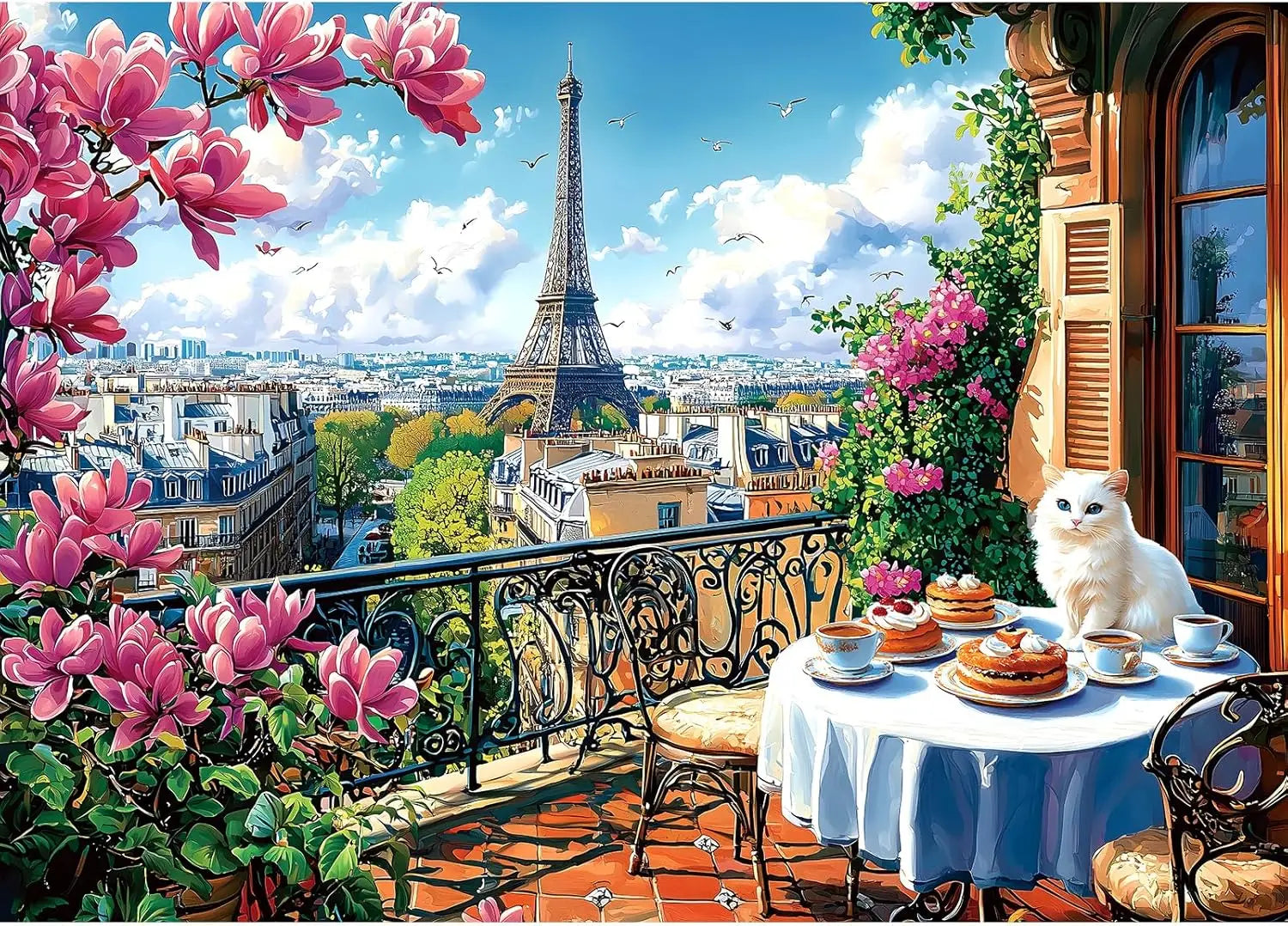 Adult paris springtime tea cat jigsaw puzzle 1000/500/300/120 pieces stress relief entertainment toys puzzles christmas