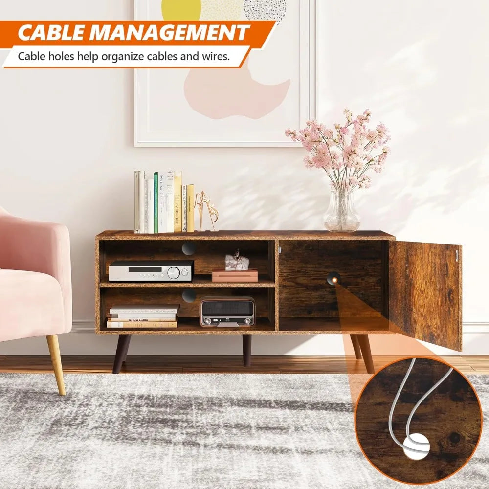 Retro brown wooden 55 inch tv stand with modern storage cabinet for bedroom entertainment center - united states