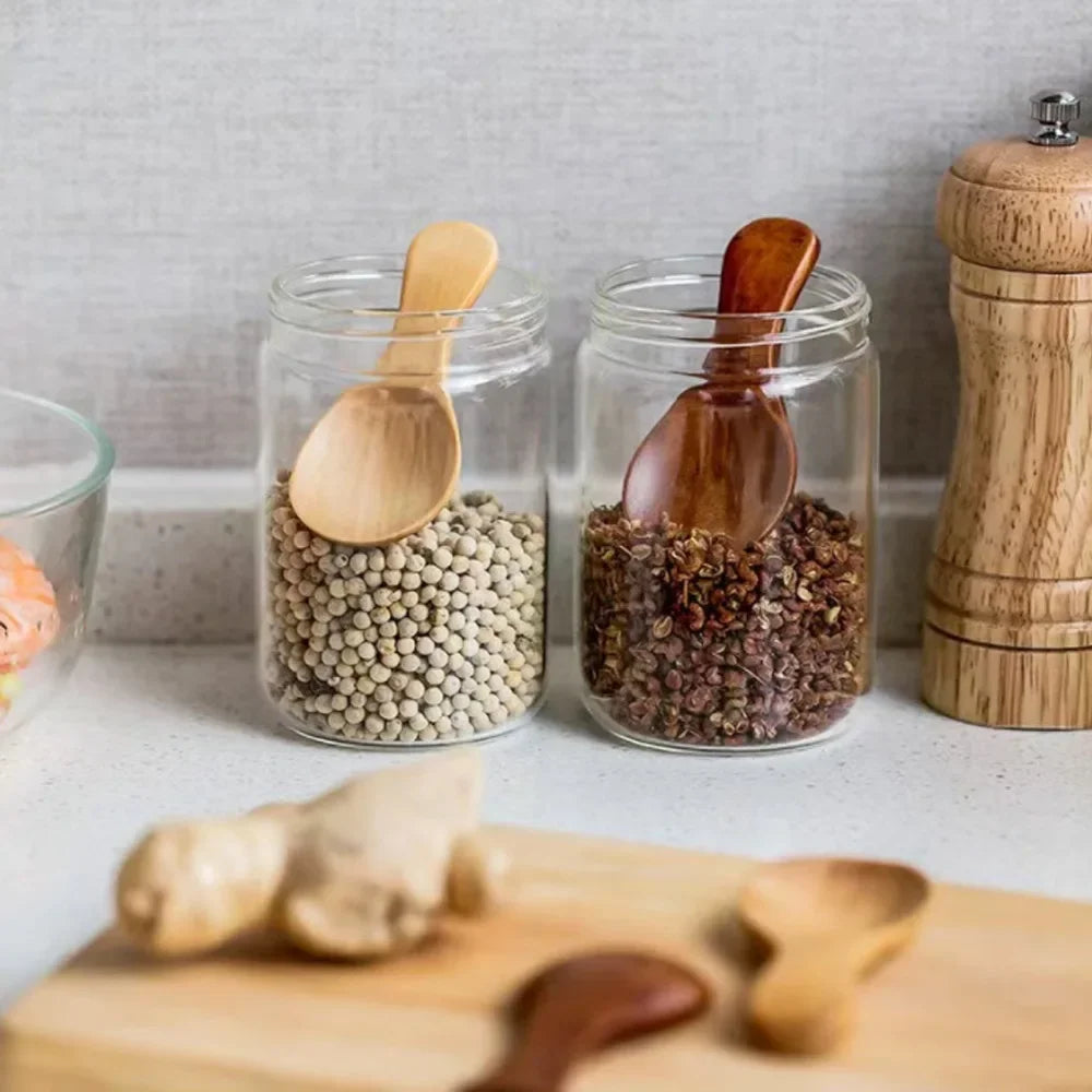 Wooden spoon 2/4pcs lot mini condiment honey sugar tea coffee ice cream scoop kid children round shape home kitchen