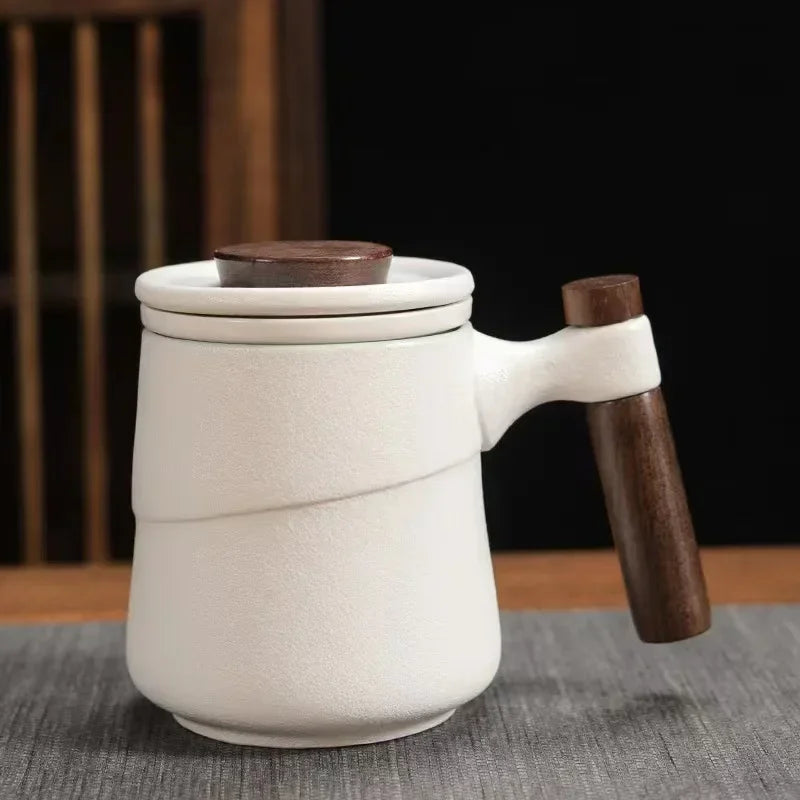 Black ceramic cup wooden handle filter tea mug creative office retro water cups and mugs china set birthday gift box