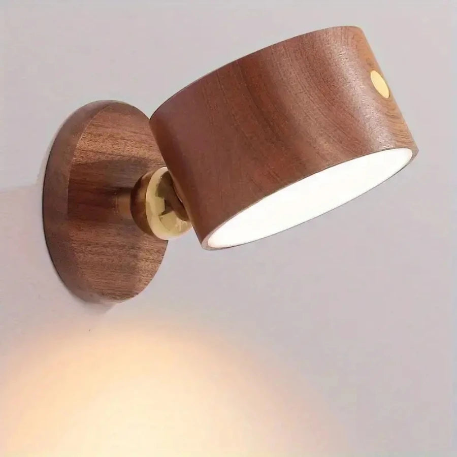 1 pc new wood usb rechargeable 360 degree rotate magnetic wall lamp touch control led mounted reading light for bedroom
