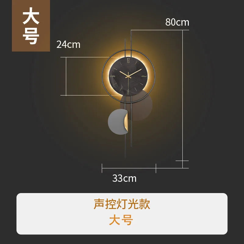 Wooden grille decorative wall clock tv background new 2024 - l with lamp