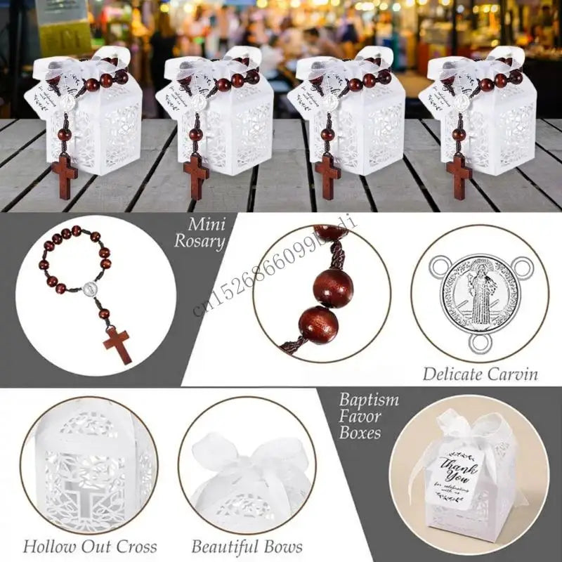 11ua natural crosses beads rosaries bracelets baptisms set for church event with decorative packaging accessories