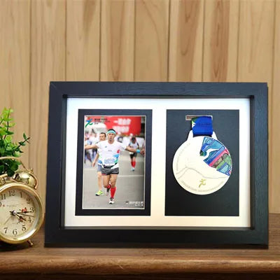 Wooden medal display frame marathon bae creative picture stand storage organizer modern simple sle rectangle - black