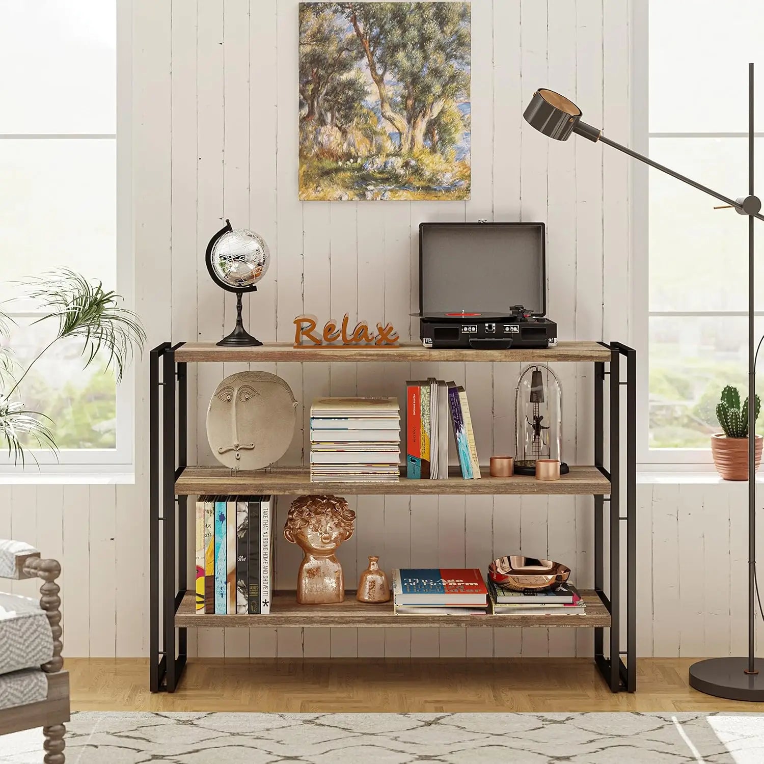 Ironck bookshelf industrial 3 shelf bookcase wood storage with metal frame for living room rustic brown - united states