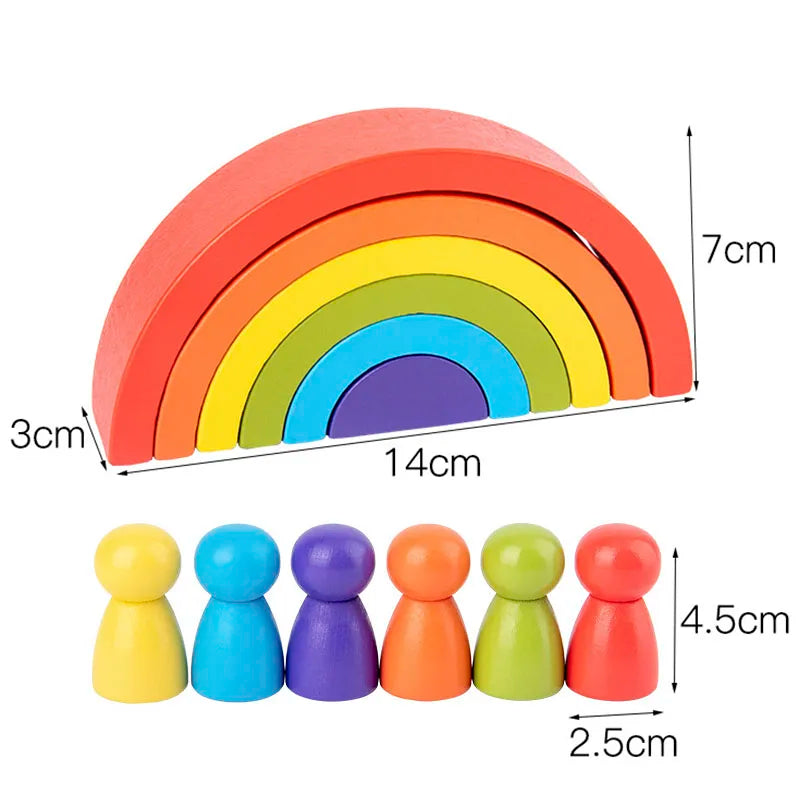 Diy children’s wooden toy creative stacked rainbow building blocks large size montessori educational toys for children