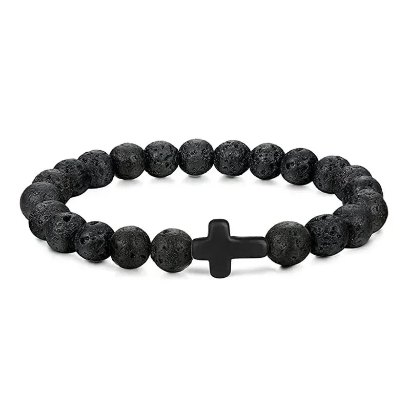 Prayer men natural stone wood beads rosary hematite cross bracelets onyx meditation bracelet women yoga jewelry homme