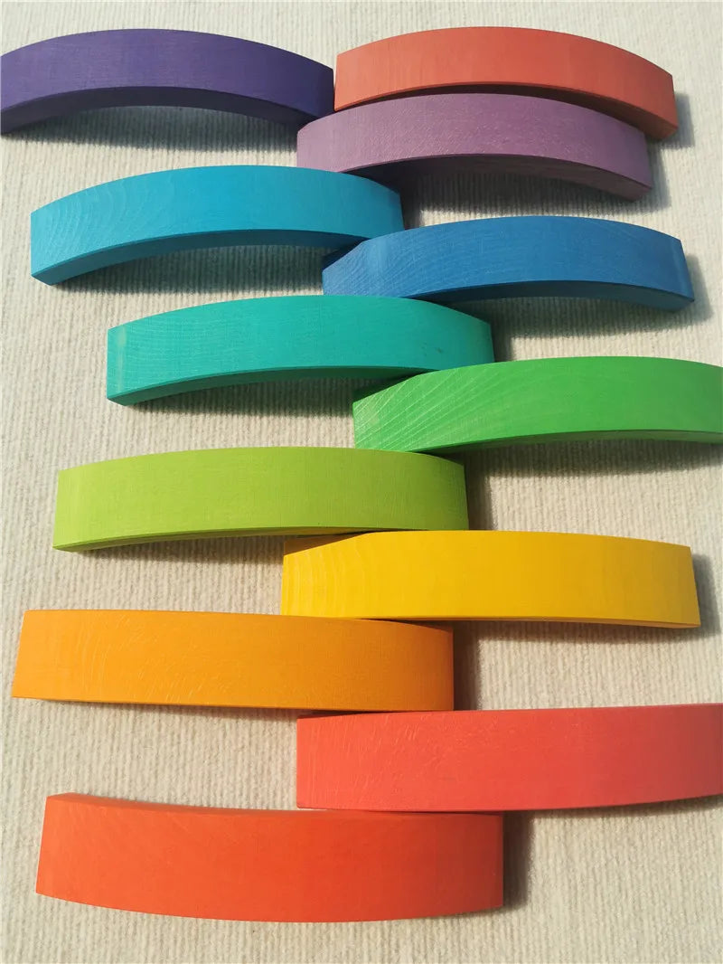 New beech wood arch stacking blocks rainbow bending wooden building timber toys set for kids creative play - game