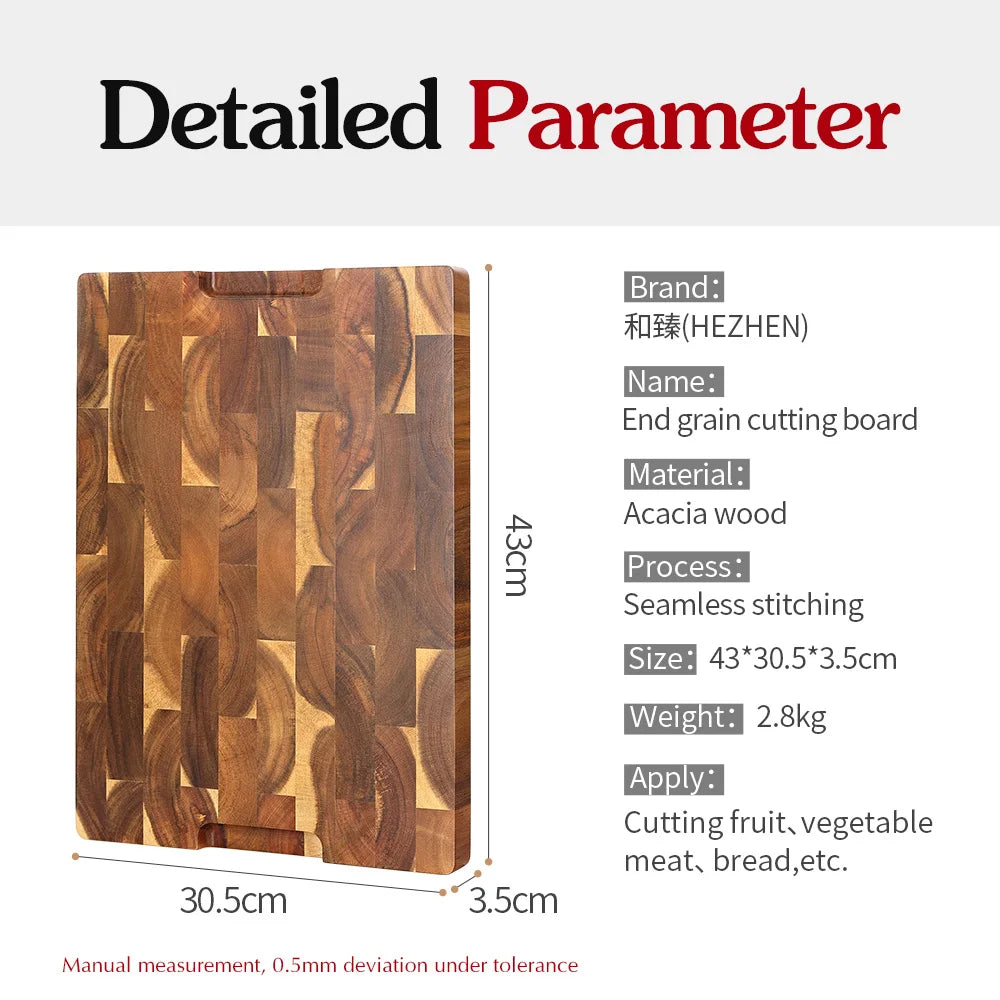Hezhen acacia wood splicing cutting board end grain kitchen double sided chopping used as a pallet - 400x305x35mm