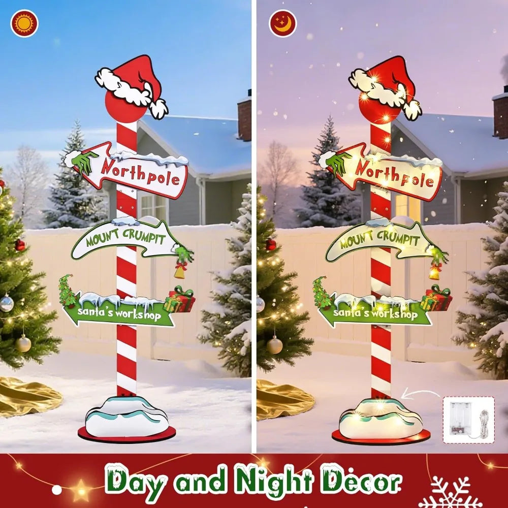 45 inch indoor christmas decoration: lighted north pole sign for holiday and winter parties wooden crumpit - red lime