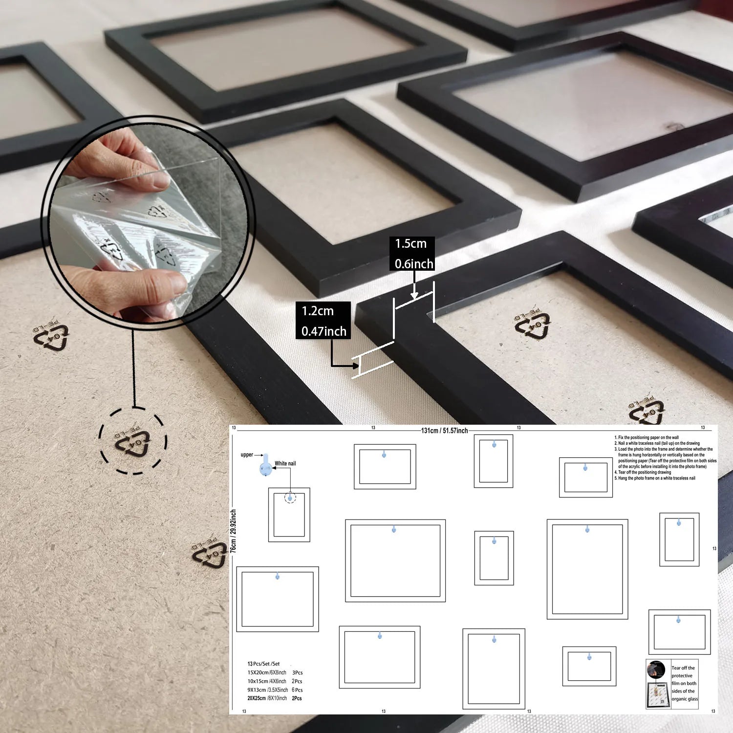 13pcs wood picture frame set for wall home office decor festive commemorative gifts - variety of sizes photos