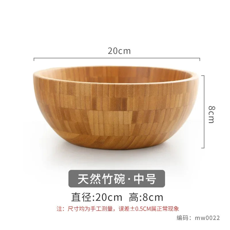 Natural bamboo bowl handmade household large ramen salad kneading basin wooden tableware - c