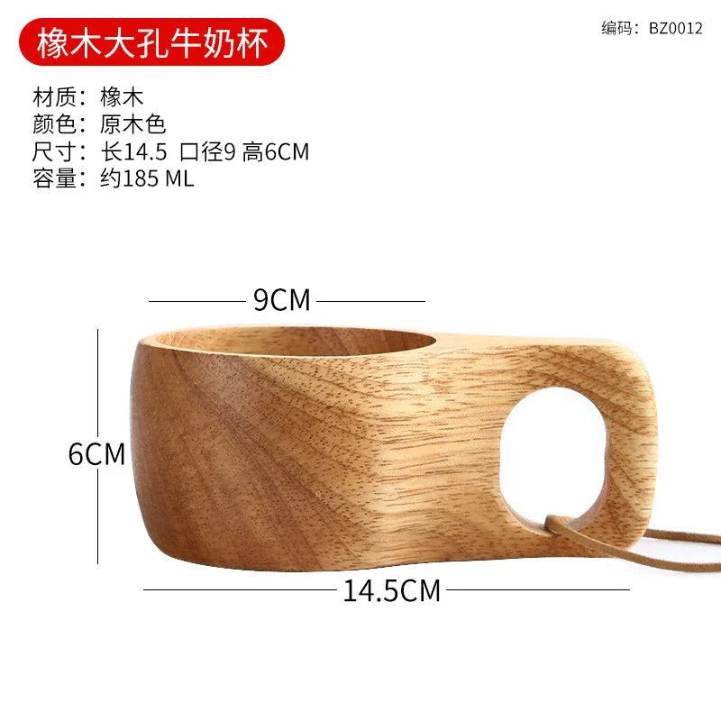 Wooden finland mug creative outdoor camping travel cup nordic style handmade milk coffee bar beer mugs - b6 185ml