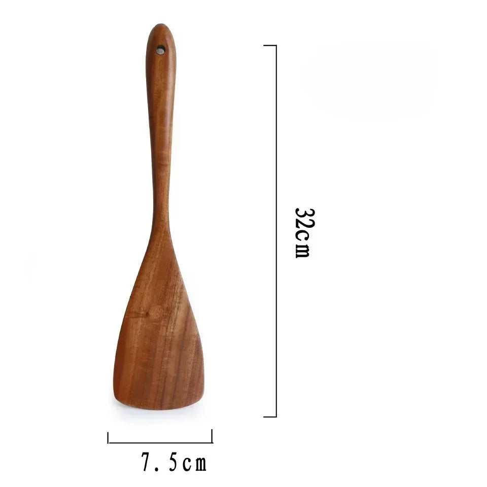 Natural wooden tableware teak wood nanmu spoon extra long leaking soup cooking kitchen utensils - flat spade f