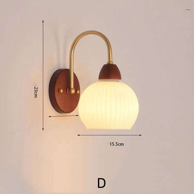 Modern indoor wall light lamp suitable for bedroom bedside living room home decor fixture wooden vintage led lamps - d