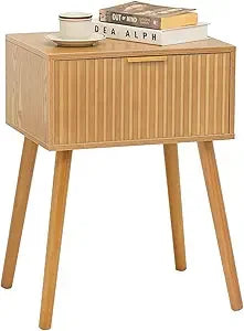 Mid century modern nightstand small end tables living room accent bedside table with drawer for bedroom and space rusti
