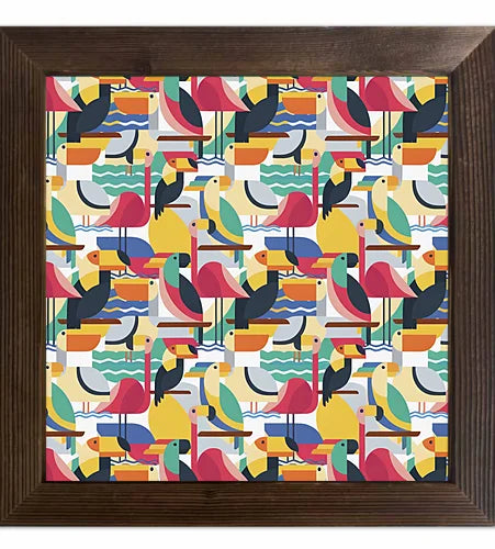 A cartoon-painted bird cool picture case with a wooden frame and oil painting that can be used for classroom festival