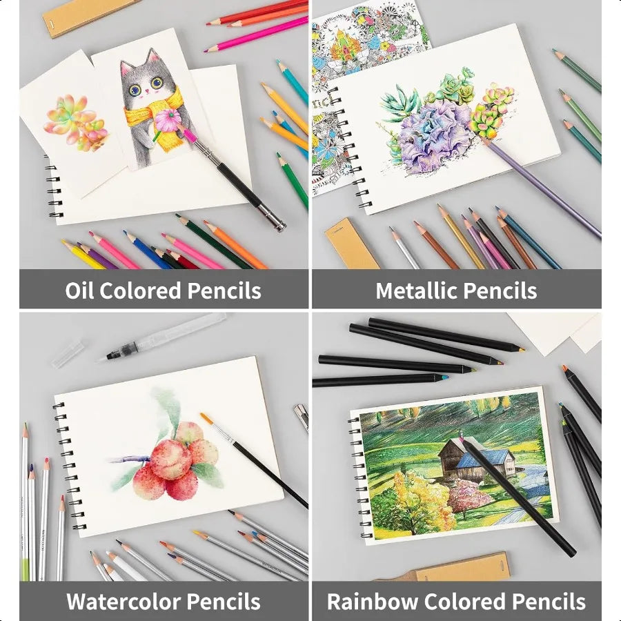 92 pack art plies sketching kit color pencil set with rainbow colored graphite watercolor metallic charcoal draw
